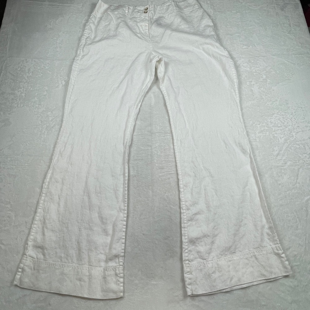 Context Woman White 100% Linen Wide Leg Pants Trousers Size 14W‎ RN 13711